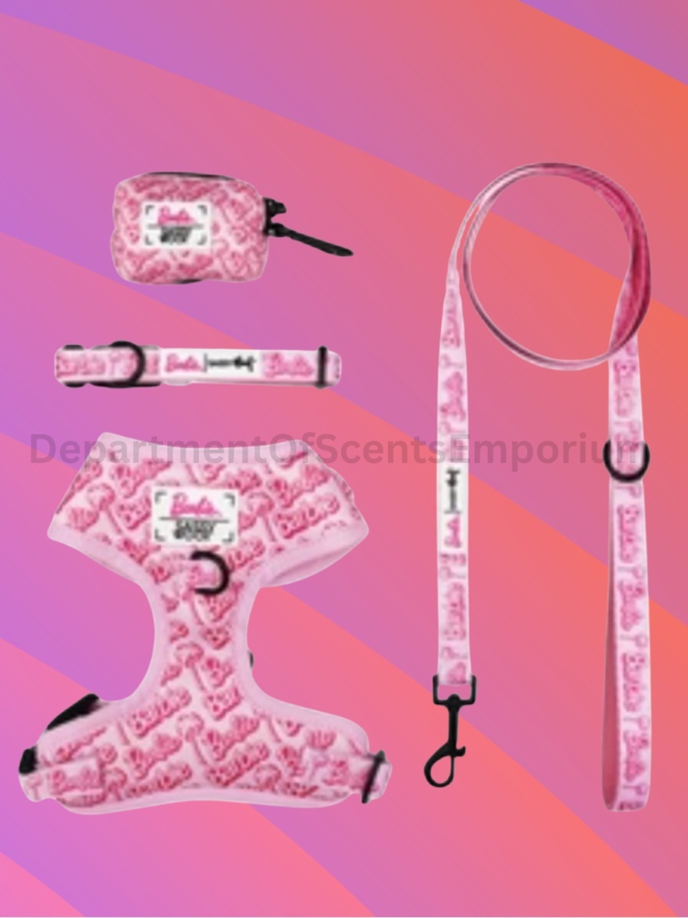 Barbie Malibu Pk Pink Leash, Collar, waste Bag Holder Large Harness 4 piece set